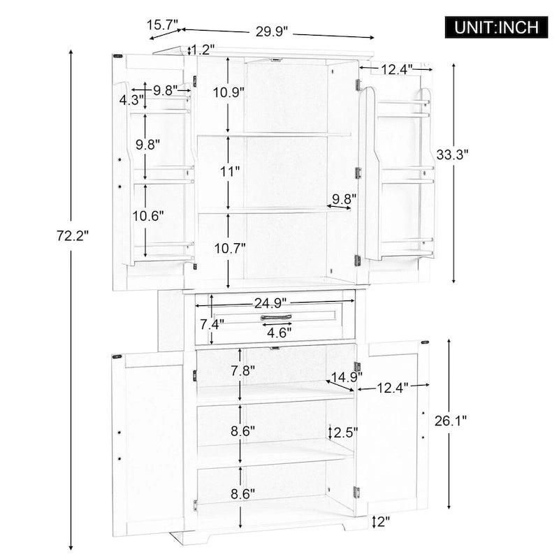 Hoher Badezimmerschrank mit Türen und Schublade, Grau